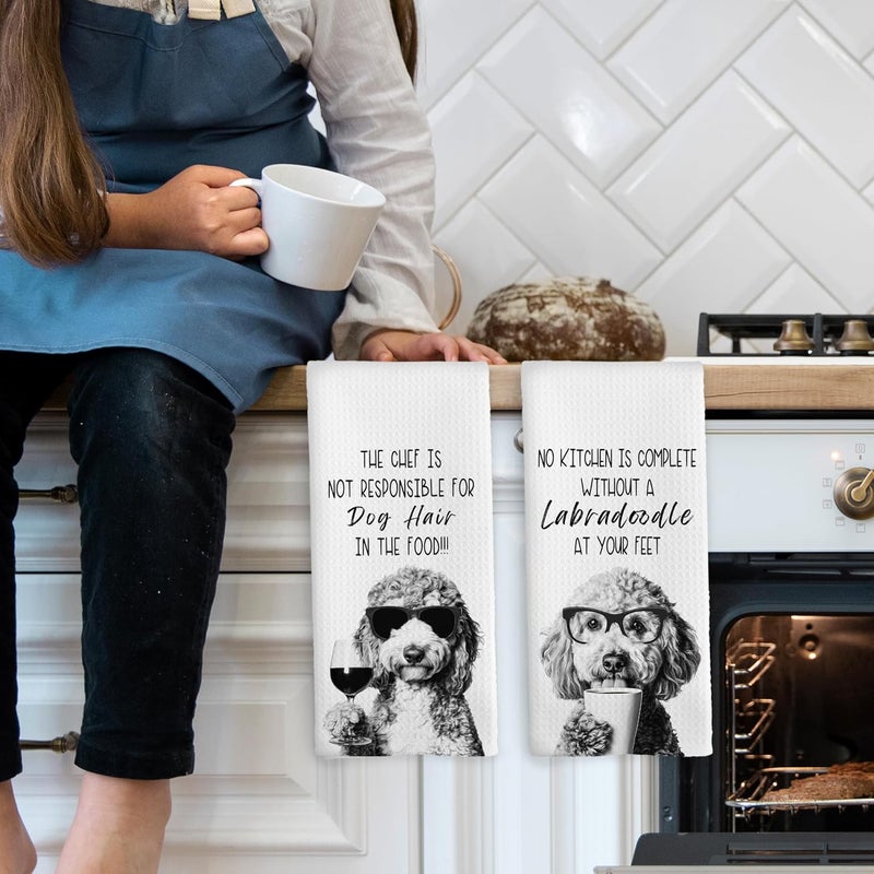 Mcehtle Funny Labradoodle Kitchen Towels Set of 2, Dog Kitchen Accessories, Coffee Station Decor, Dog Chef Gift Hand Towel, Dining Room Decorative Tea Towel Dish Towels 16x24 Inch - Image 3